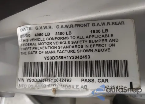2000 Saab 9-3 z USA, uszkodzony, nr VIN YS3DD55H1Y2042493